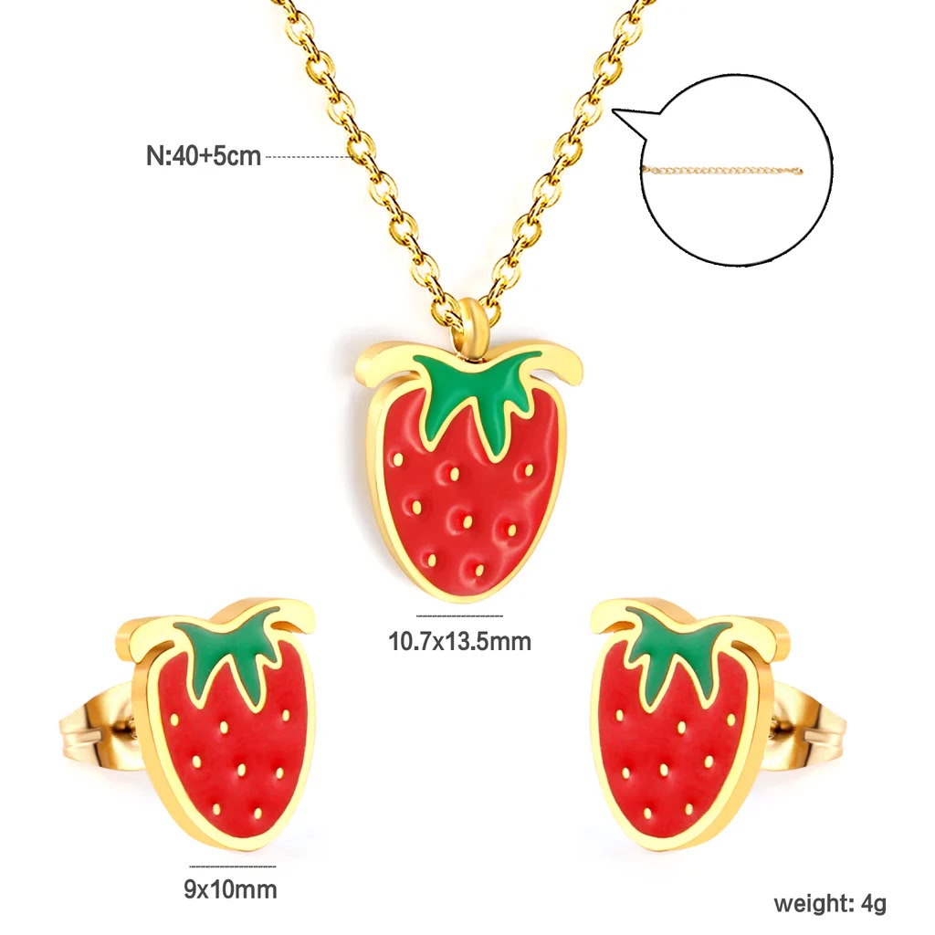 Strawberry Necklace Set With Earrings