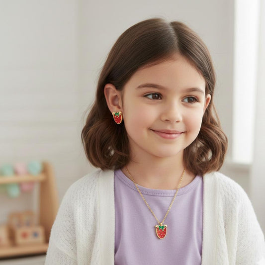 Strawberry Necklace Set With Earrings