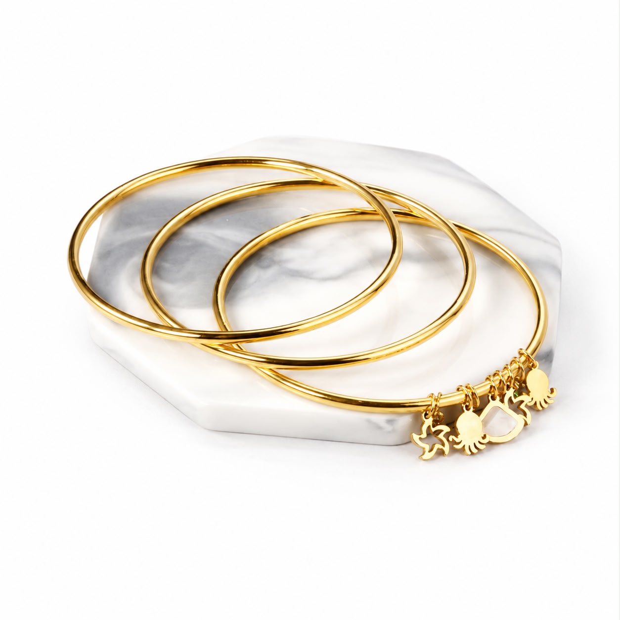 Ocean Charm Triple Bangle Set